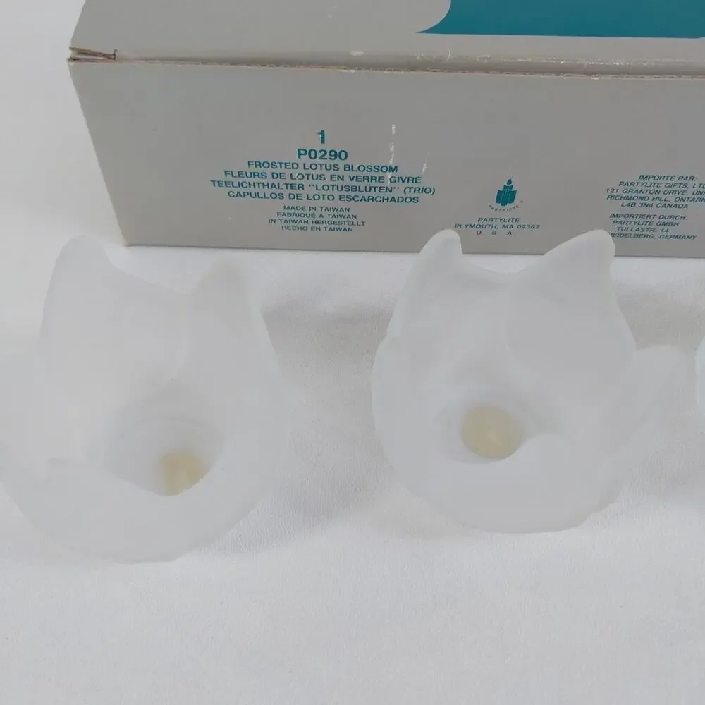 Partylite P0290 Frosted Lotus Blossom Candle Holders Set‎ of 3 Glass NEW